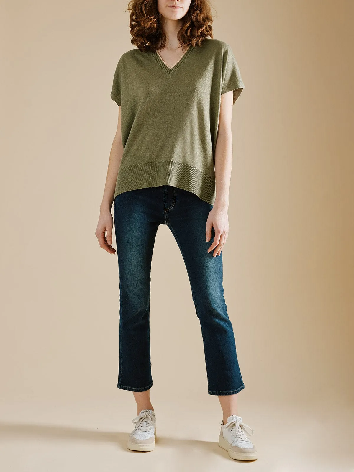 Elsie Linen V Neck Top- Khaki sold by iris product image thumbnail 5