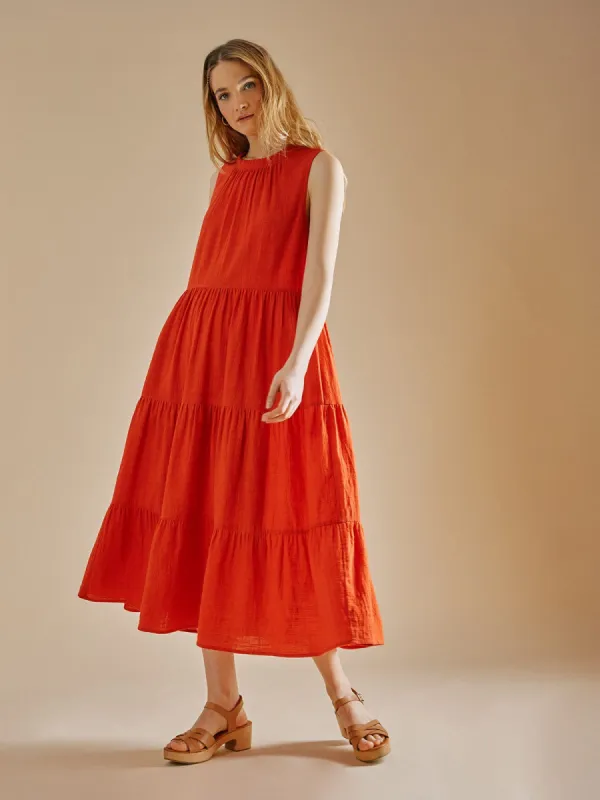 Molly Tie Back Midi Dress – Watermelon Red sold by iris