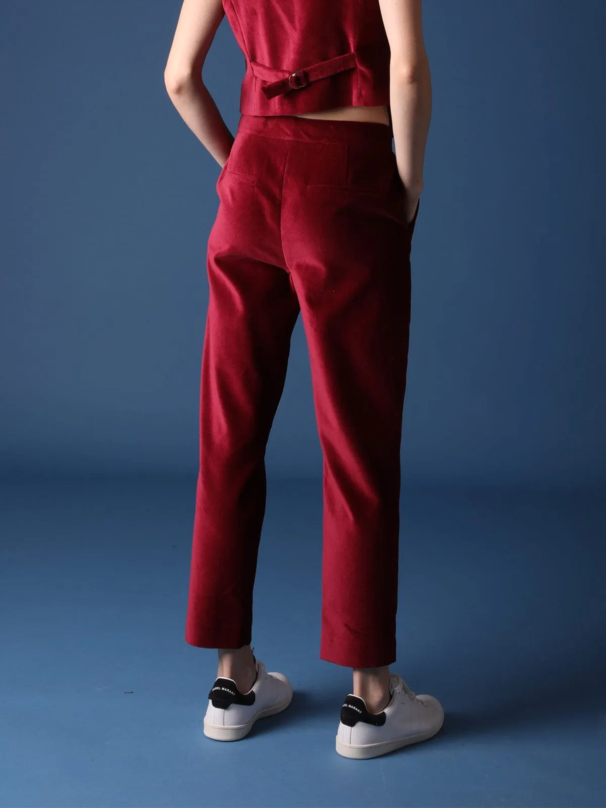 Odette Burgundy Velvet Trousers sold by iris product image thumbnail 4