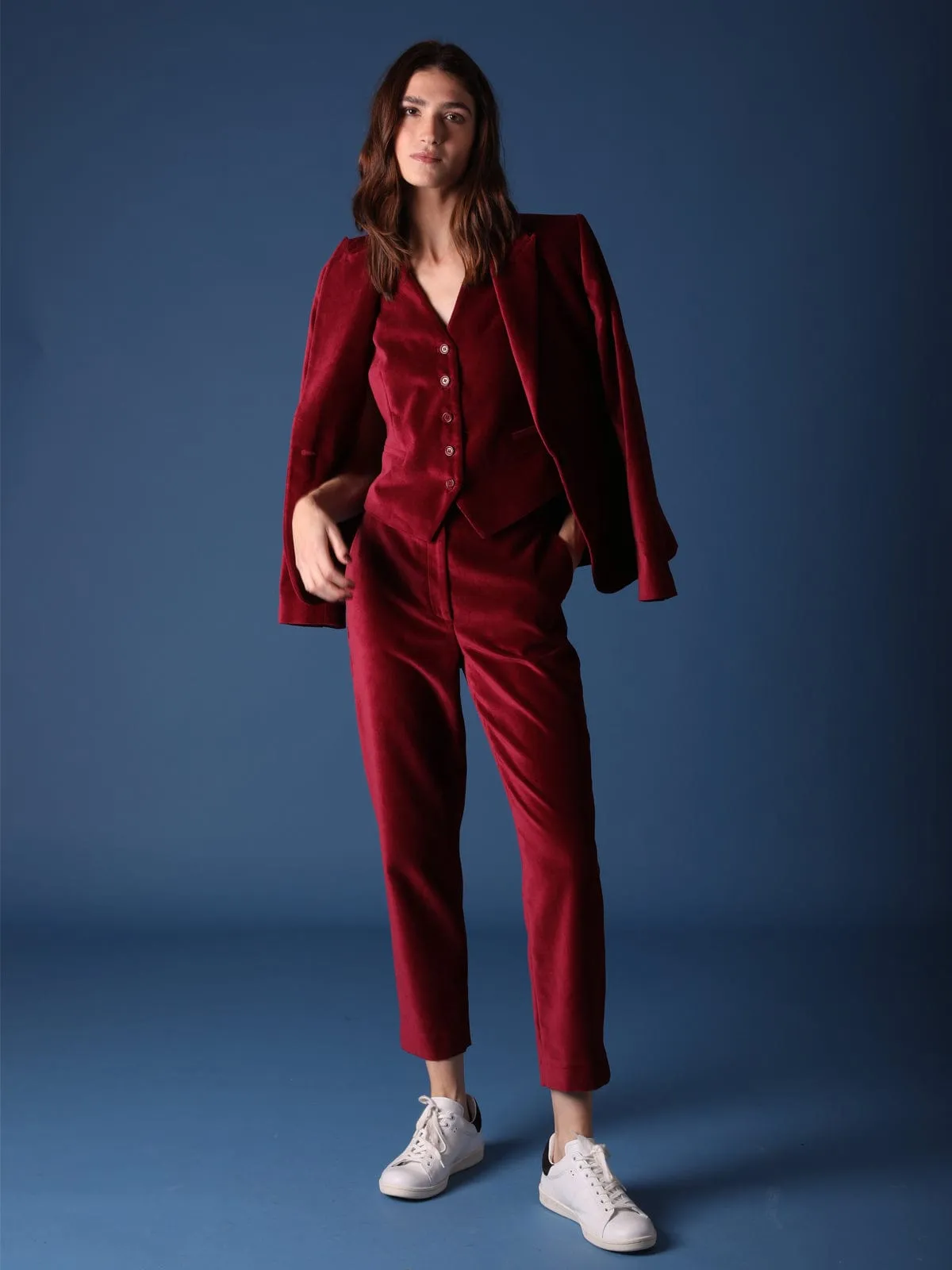 Odette Burgundy Velvet Trousers sold by iris