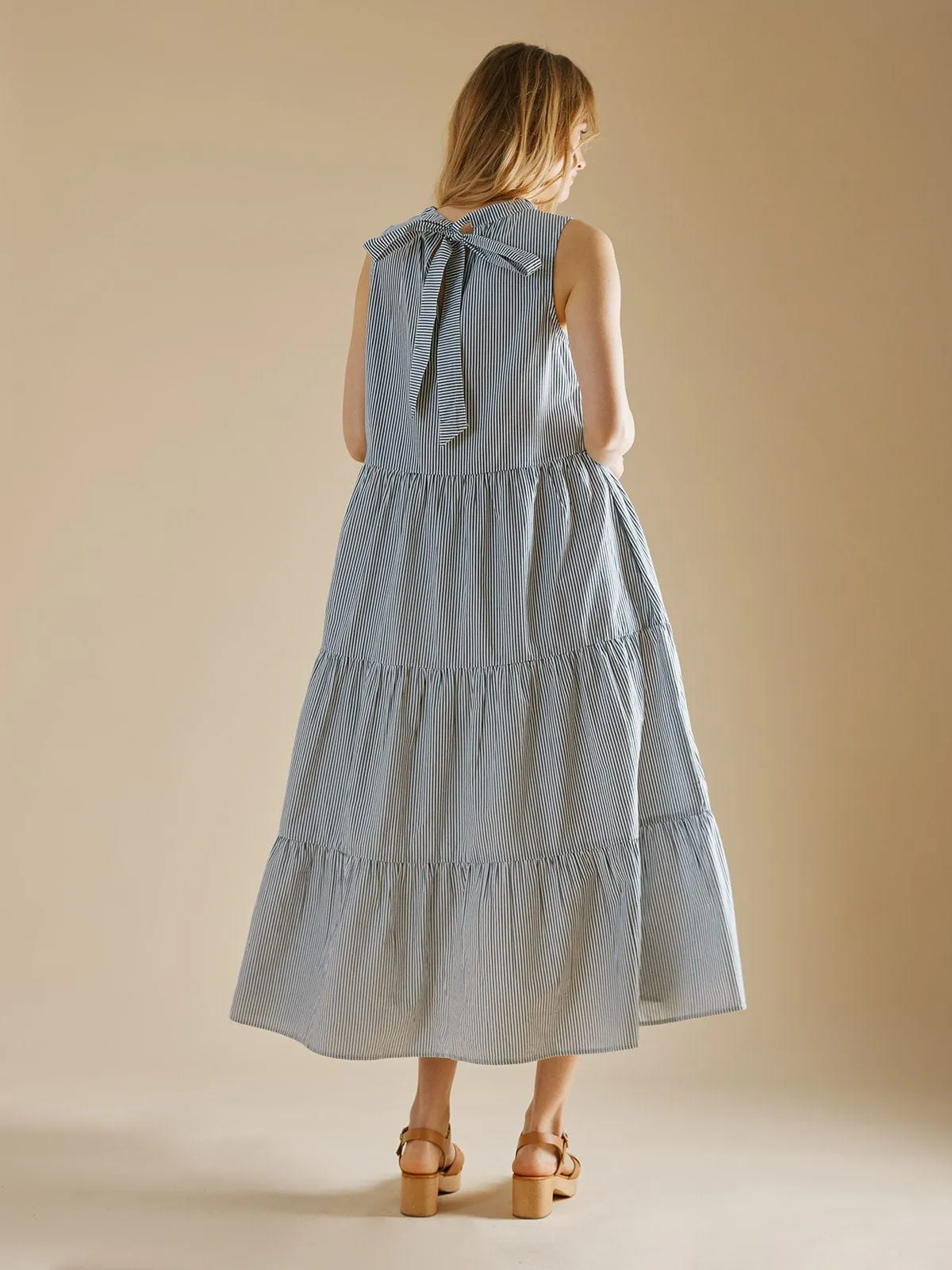 Molly Tie Back Midi Dress – Blue & White sold by iris product image thumbnail 4