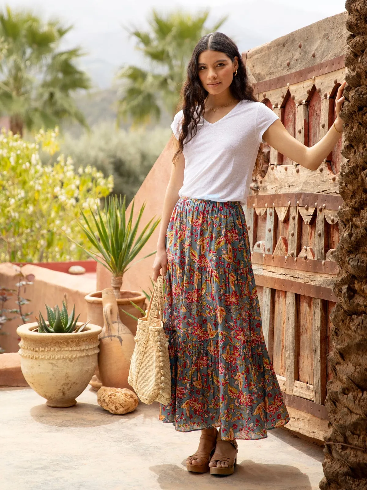Harper Tiered Cotton Skirt - Bali Flower sold by iris