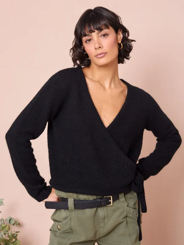 Celine Alpaca Wrap Cardigan - Black made by iris