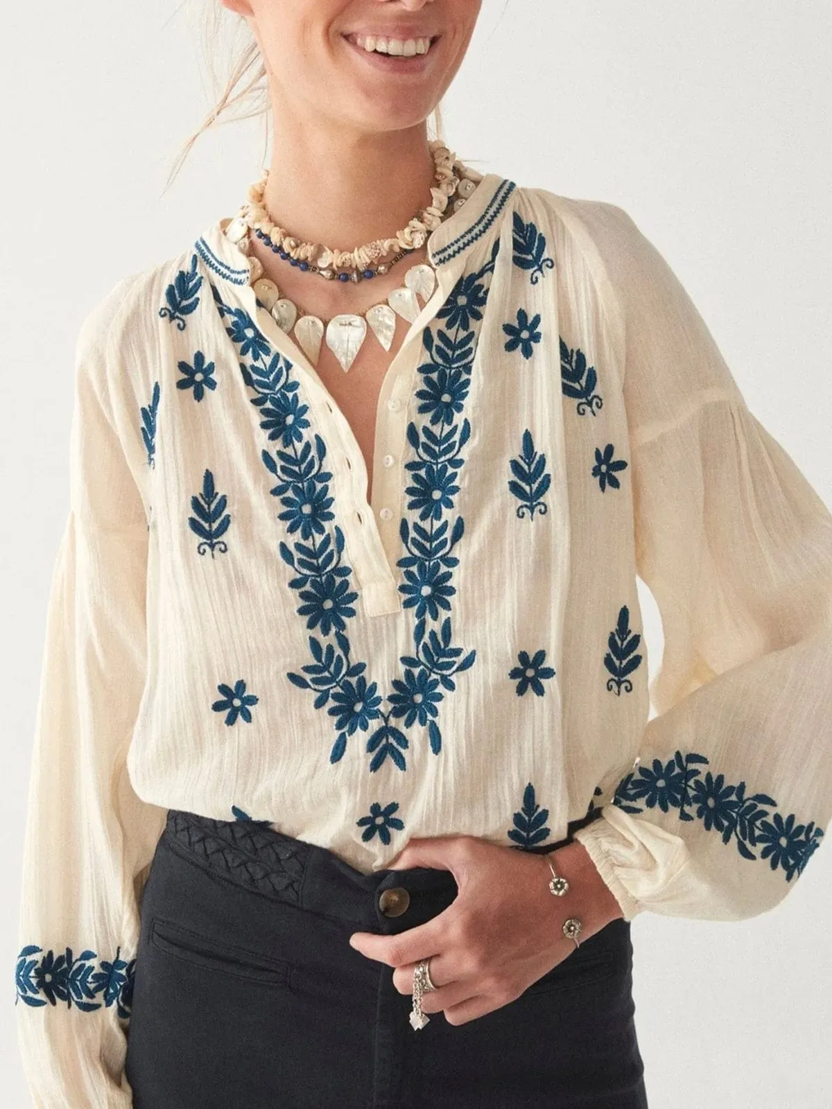 Lina Embroidered Blouse - Blue sold by iris product image thumbnail 2