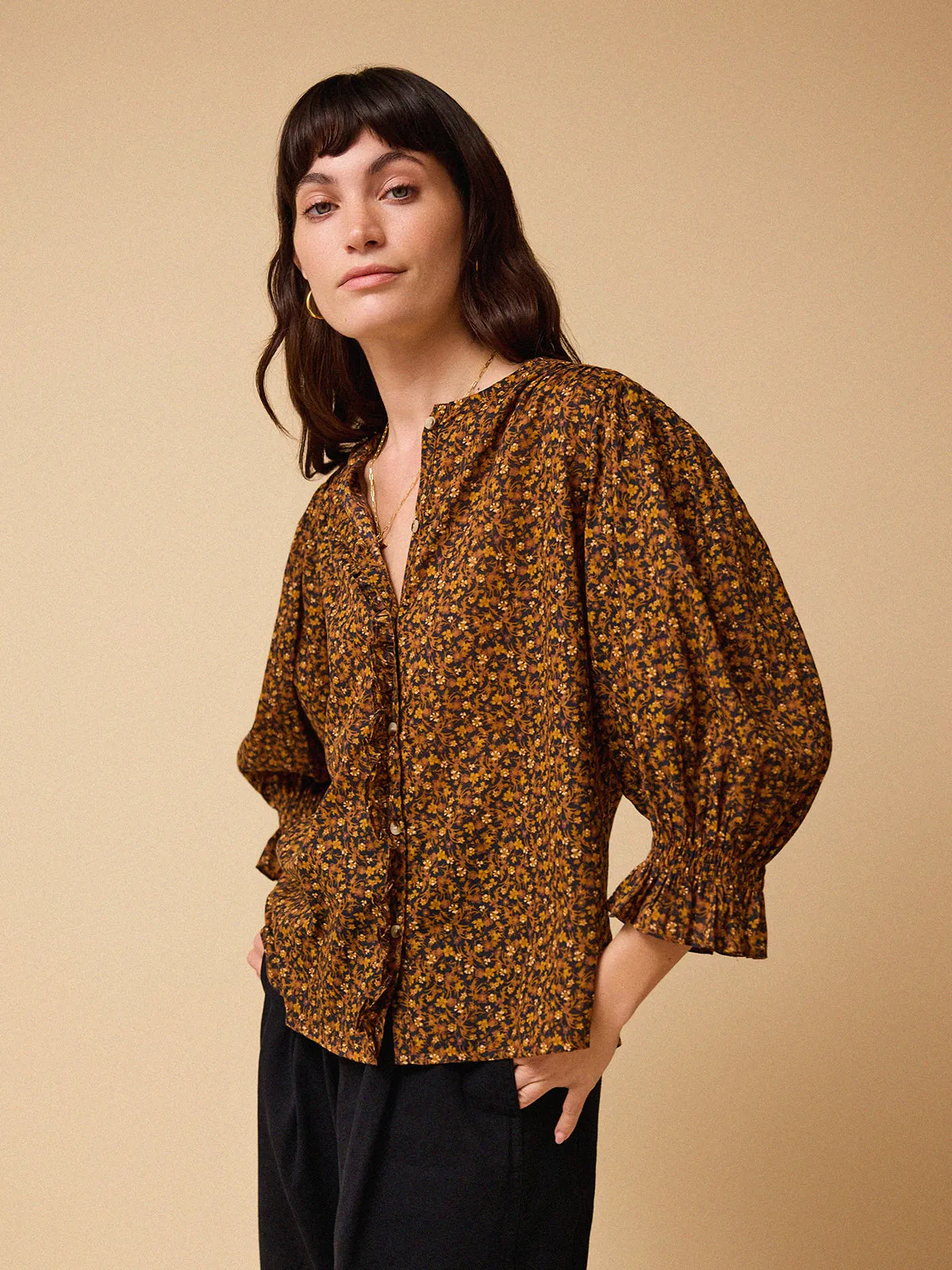 Florance Ditsy Print Blouse – Brown sold by iris