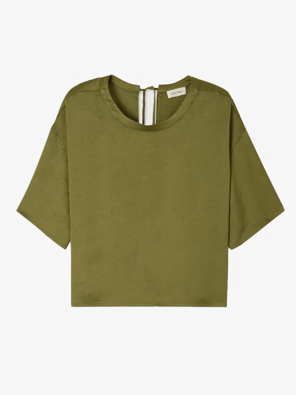 Widland Silky Tie Back Top - Khaki made by iris