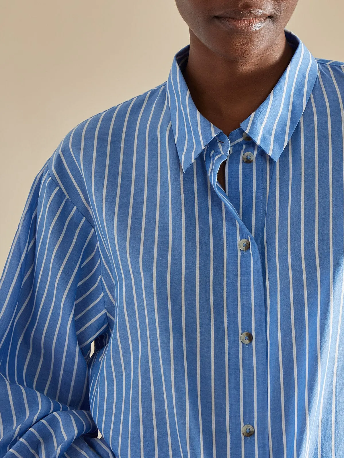 Roller Stripe Boxy Shirt - Blue and White sold by iris product image thumbnail 4