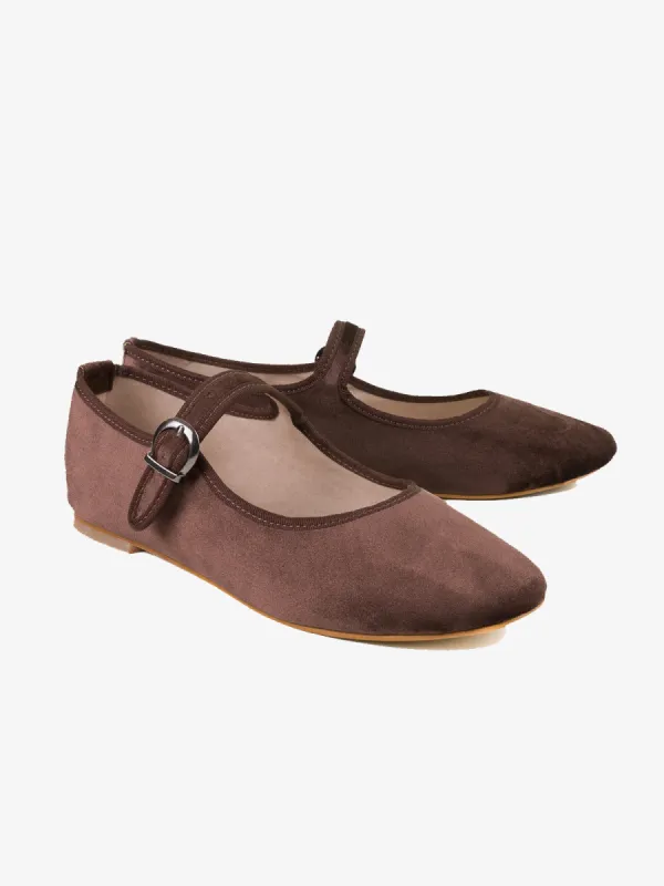 Mary Jane Velvet Shoe - Brown made by iris