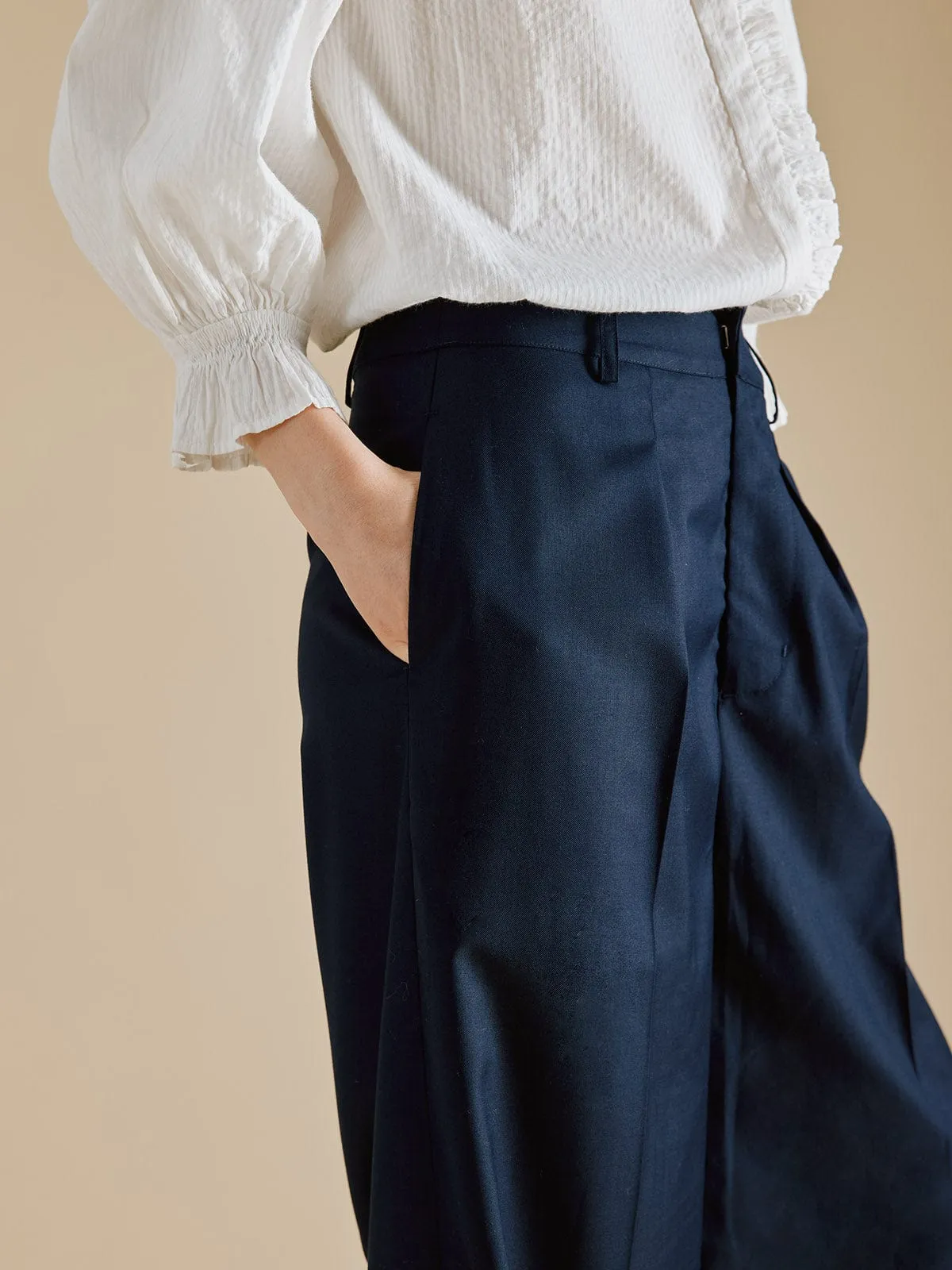 Brooklyn Wide Cotton Trouser- Navy sold by iris product image thumbnail 2