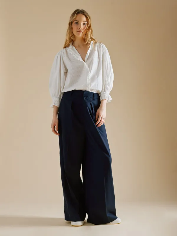 Brooklyn Wide Cotton Trouser- Navy sold by iris