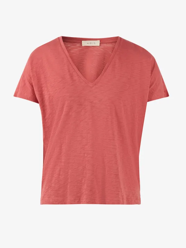 Esmee Pima Cotton V Neck Red made by iris