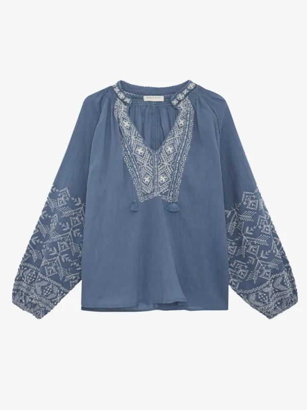 Sandrine Embroidered Blouse - Blue sold by iris