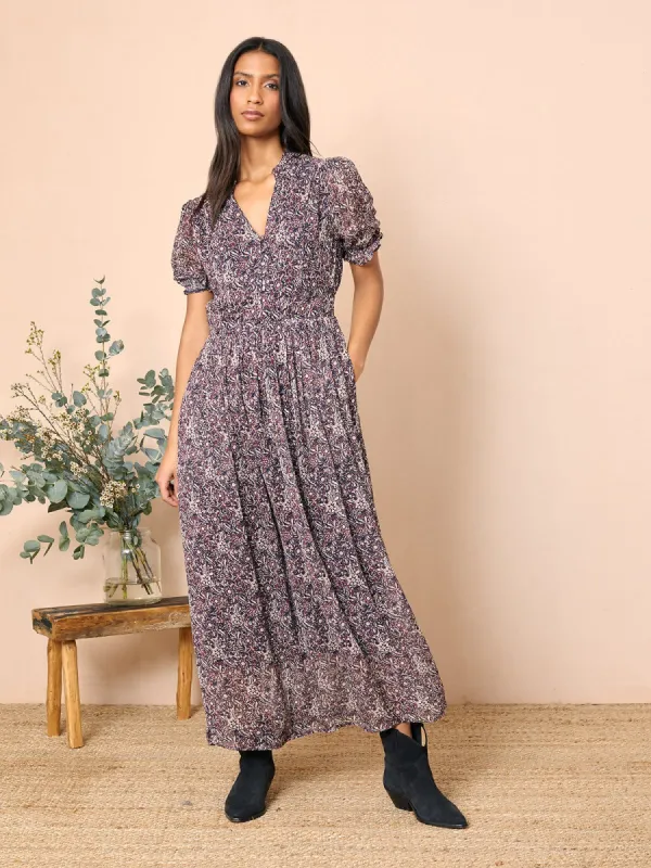 Macy Midi Georgette Dress – Navy made by iris