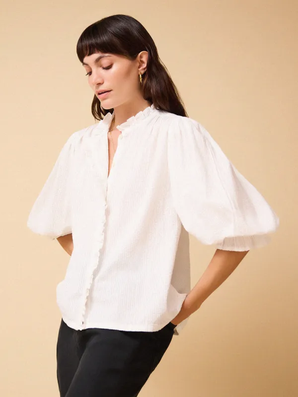 Frankie Ruffle Front Blouse - White made by iris