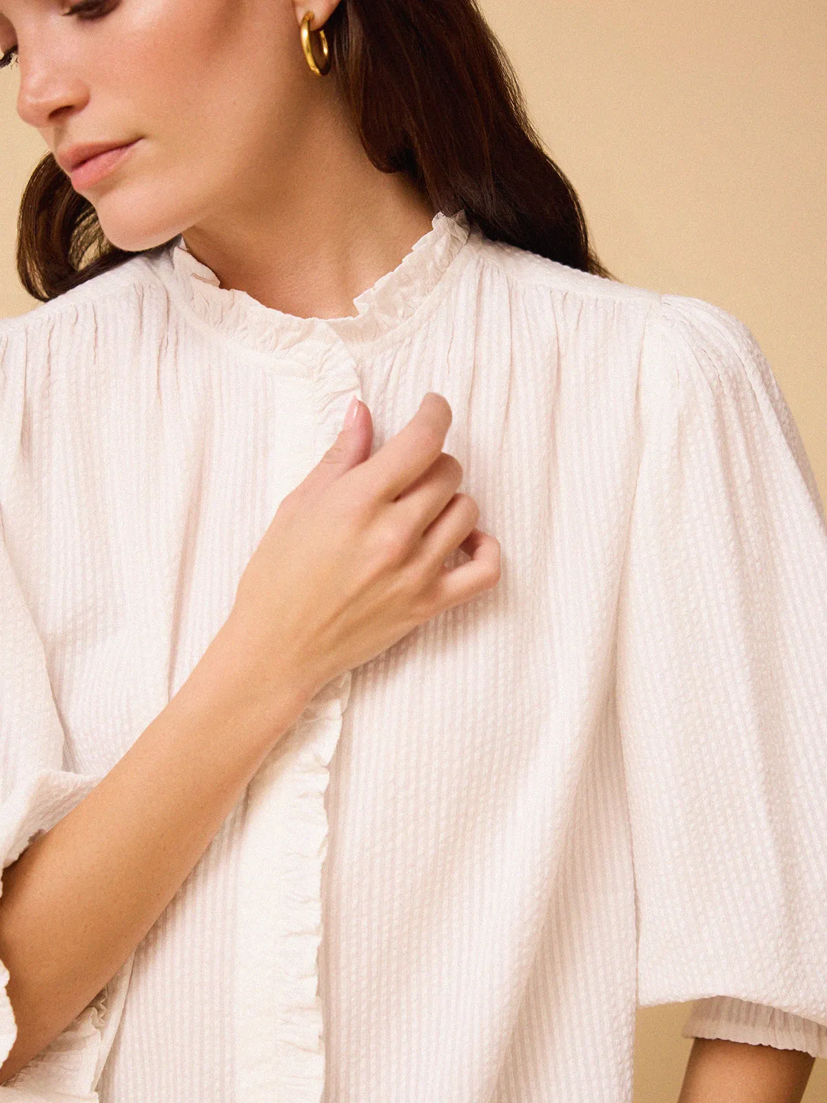 Frankie Ruffle Front Blouse - White sold by iris product image thumbnail 2