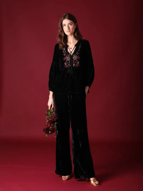 Shannon Embroidered Velvet Peplum Top sold by iris