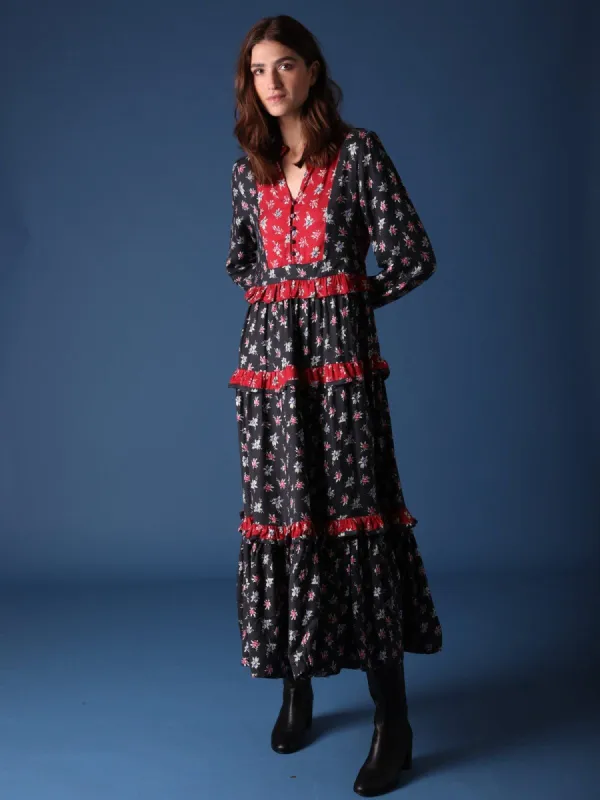 Macy Floral-Print Ruffle Midi Dress made by iris