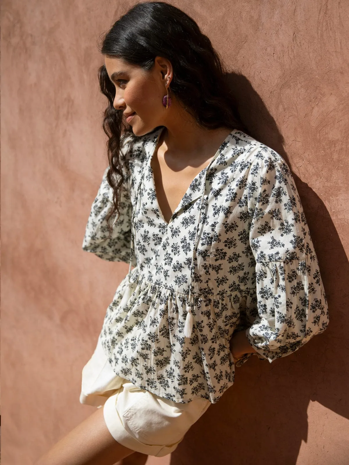 Lanah Smock Top - White and Black sold by iris product image thumbnail 2