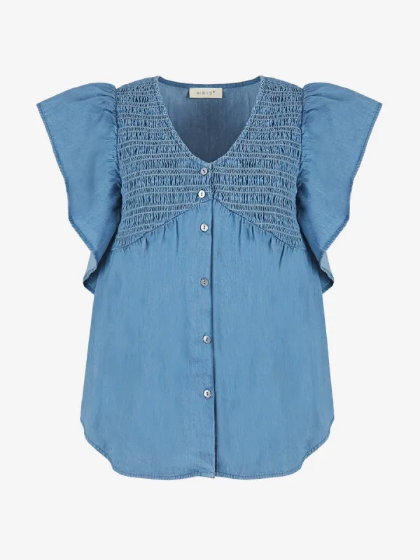 Faith Shirred Chambray Blouse made by iris