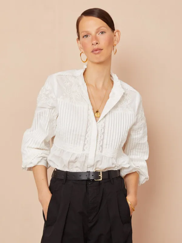 Vida Cotton Embroidered Blouse - White made by iris