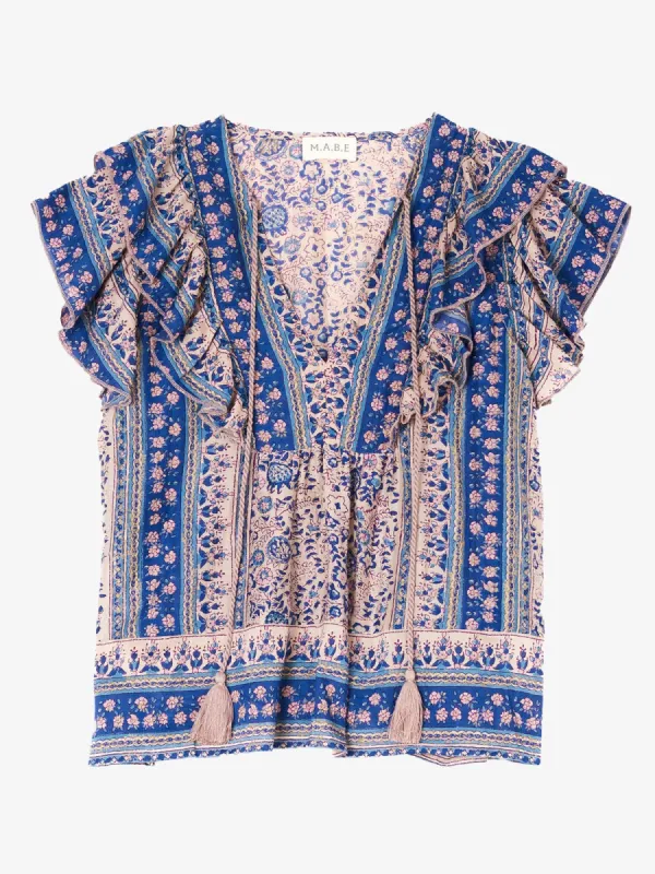 Cass Print Top - Blue sold by iris