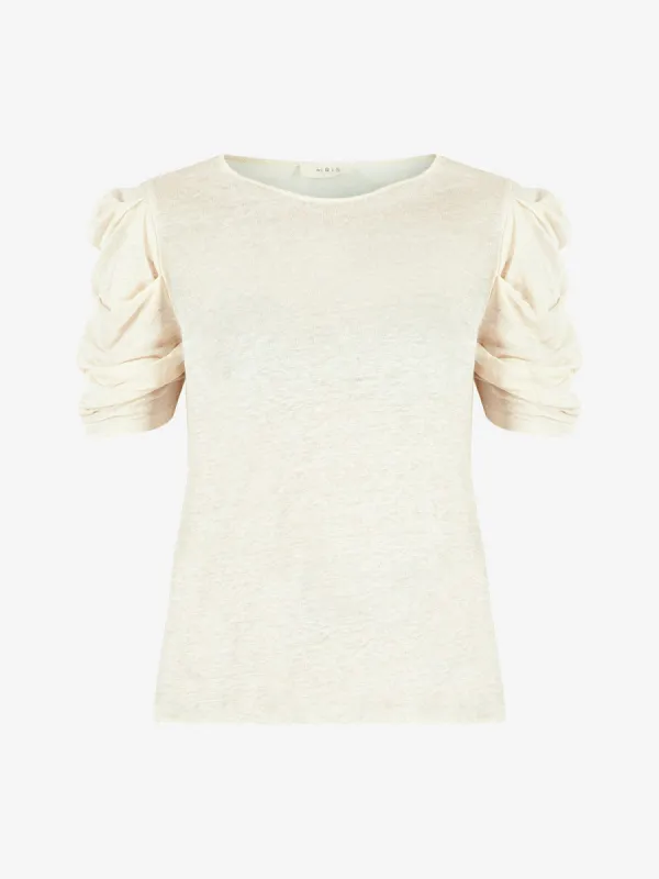 Raelie Ruched-Sleeve Linen Top sold by iris