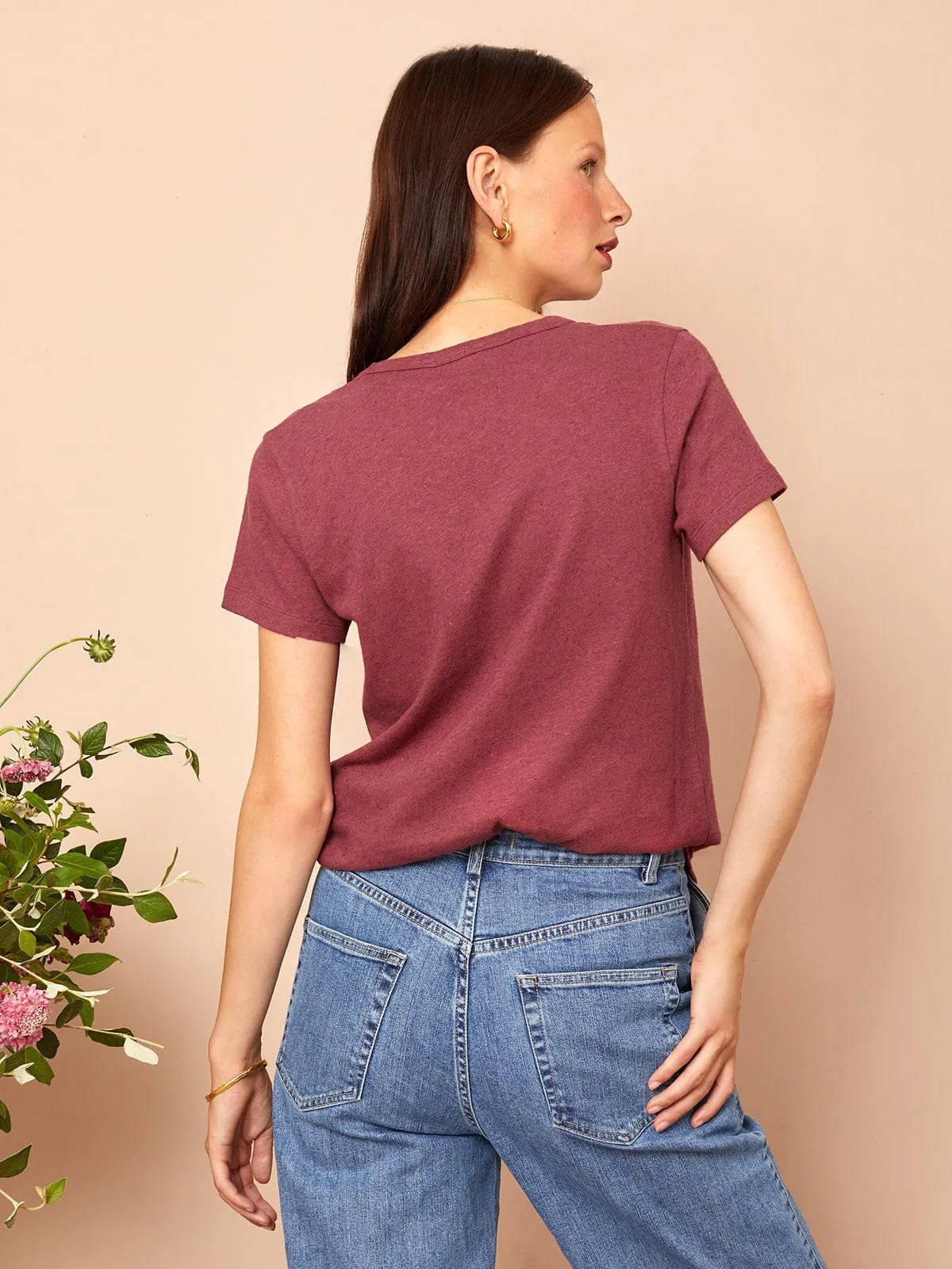 Sophie V neck T-shirt Burgundy sold by iris product image thumbnail 4