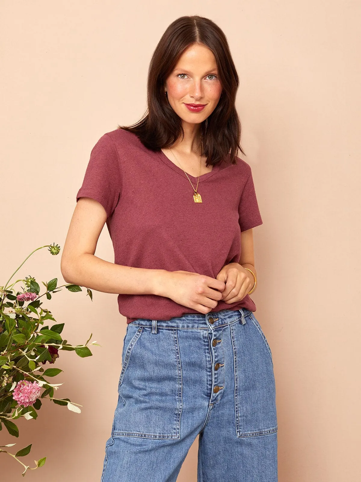 Sophie V neck T-shirt Burgundy sold by iris product image thumbnail 2