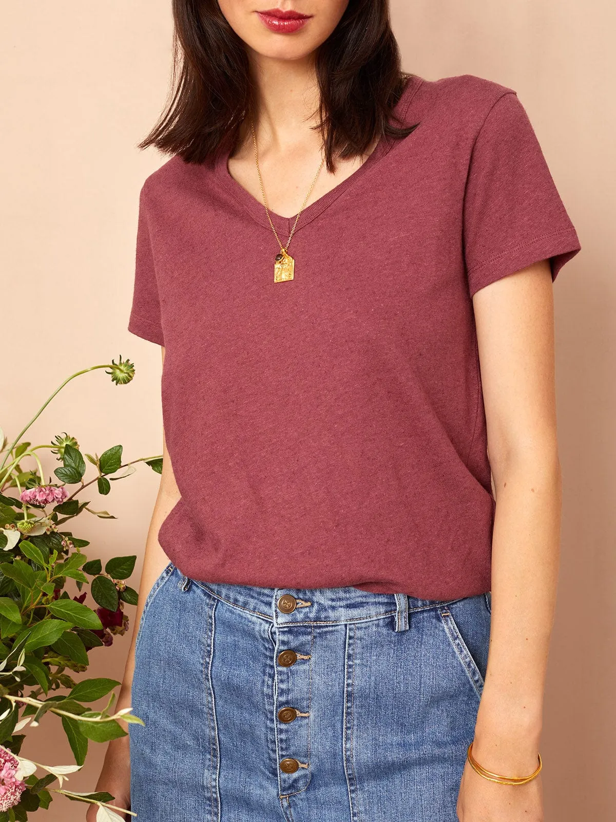 Sophie V neck T-shirt Burgundy sold by iris product image thumbnail 3