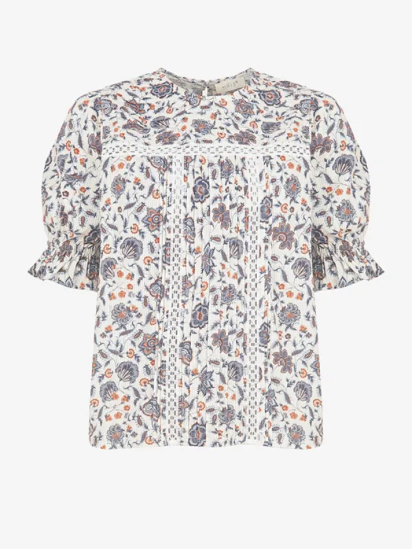 Ida Floral-Print Puff-Sleeve Cotton Top sold by iris