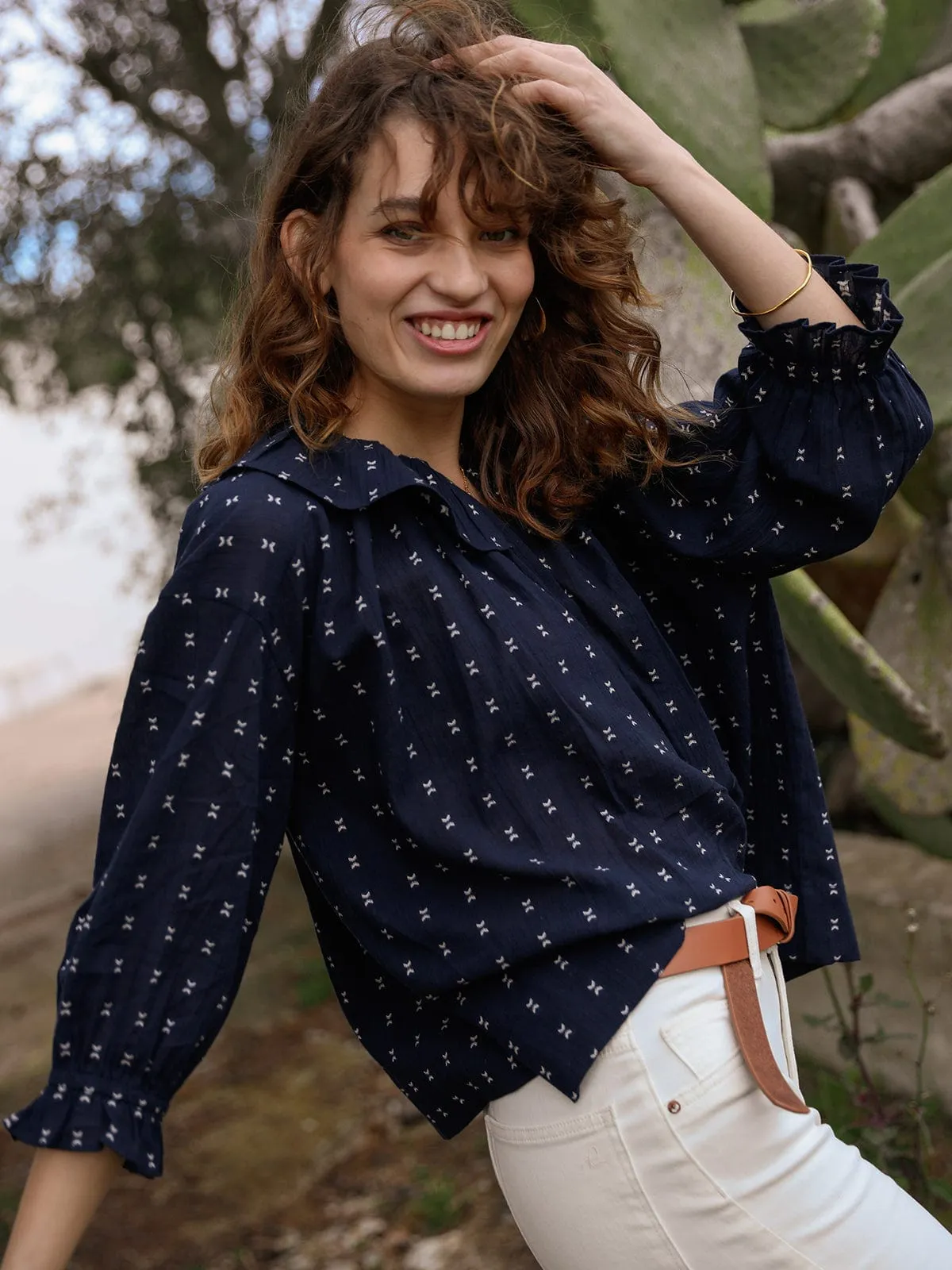 Liberty Ruffle Collar Blouse Navy sold by iris product image thumbnail 3