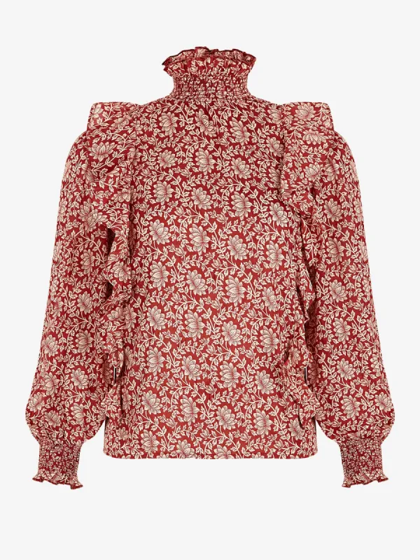 Thelma Frill Blouse - Red made by iris