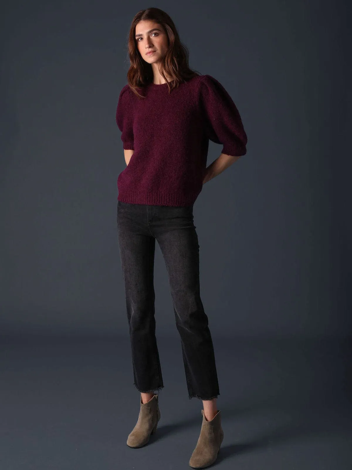 Mina Merlot Puff Sleeve Jumper sold by iris product image thumbnail 3