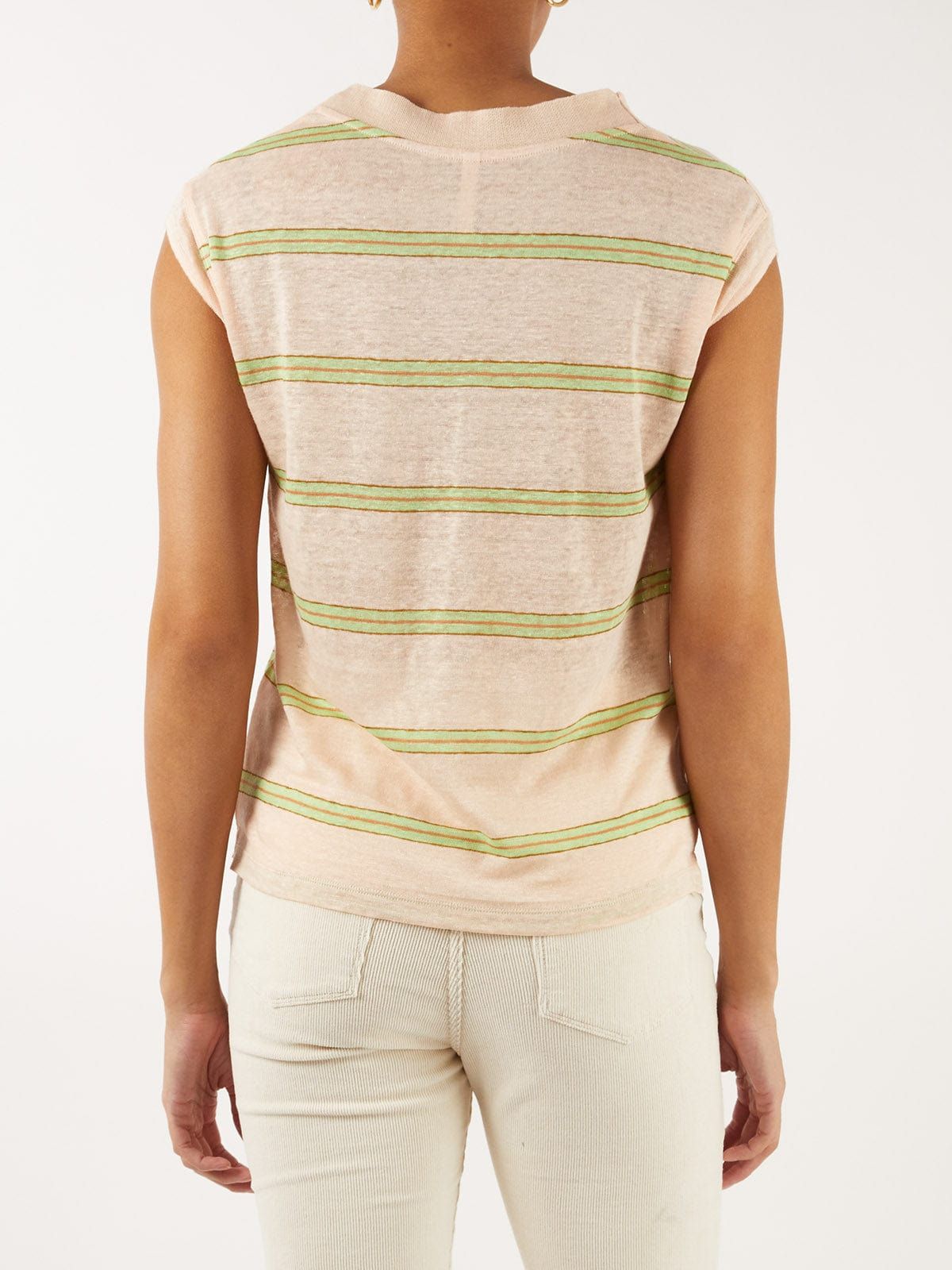 Sevia Striped Capped-Sleeve Linen T-Shirt sold by iris product image thumbnail 3