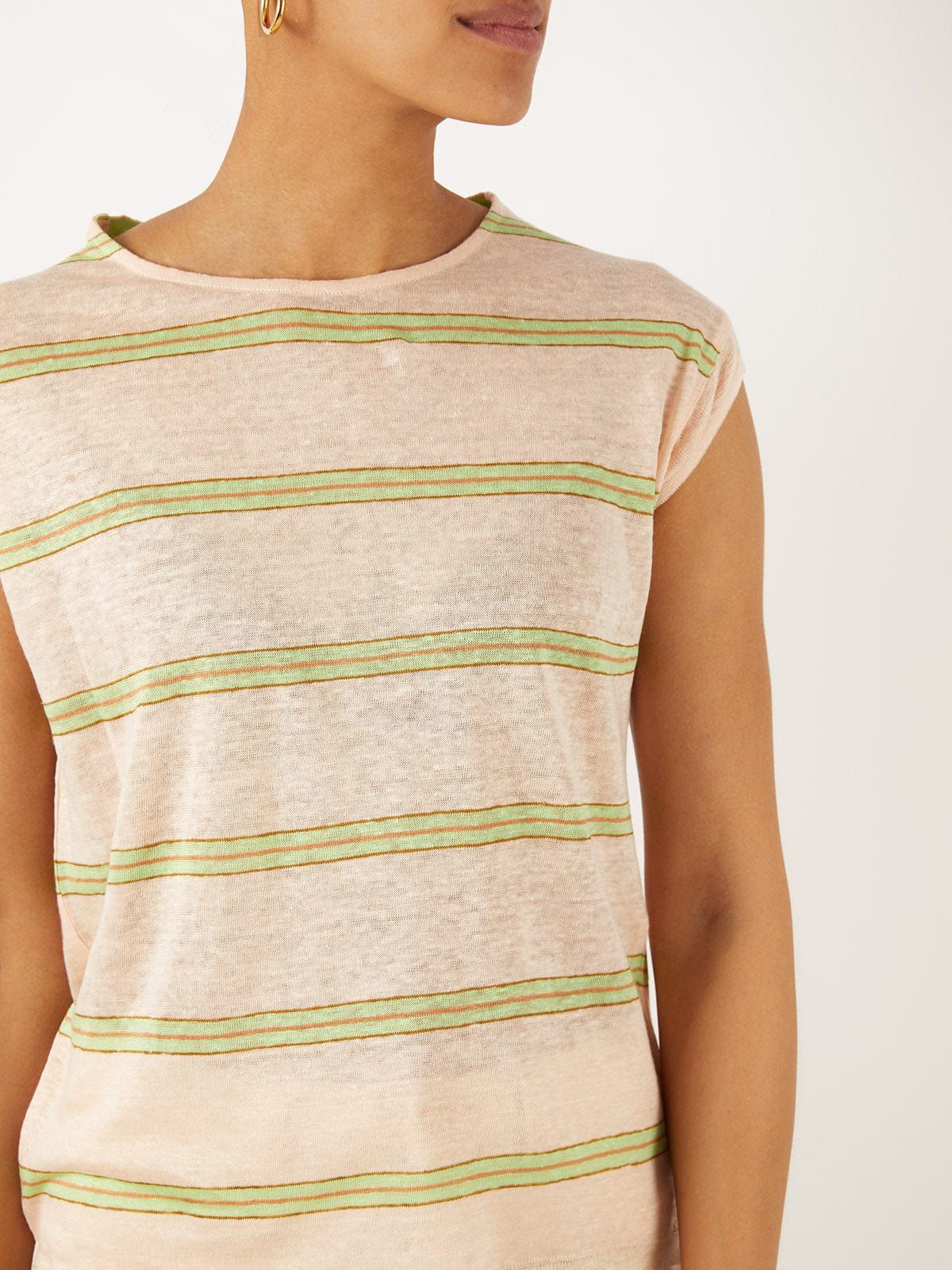 Sevia Striped Capped-Sleeve Linen T-Shirt sold by iris product image thumbnail 4