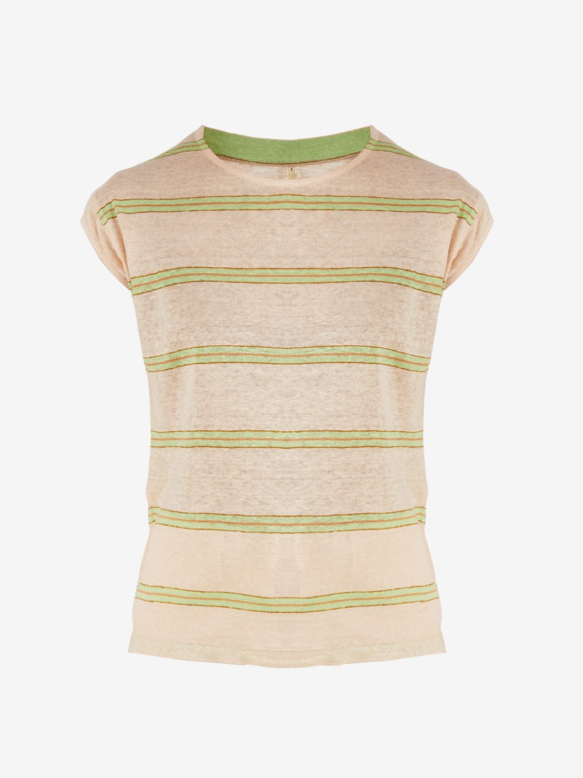 Sevia Striped Capped-Sleeve Linen T-Shirt sold by iris