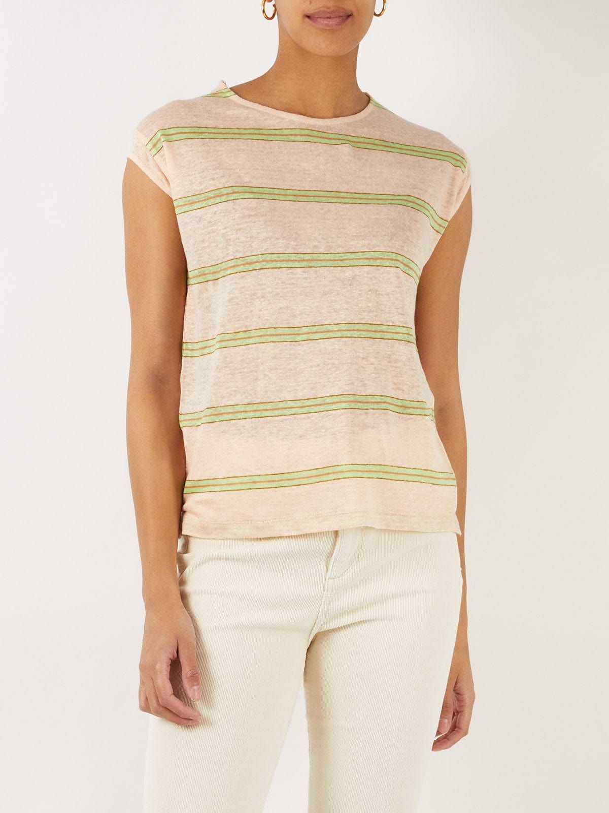 Sevia Striped Capped-Sleeve Linen T-Shirt sold by iris product image thumbnail 2