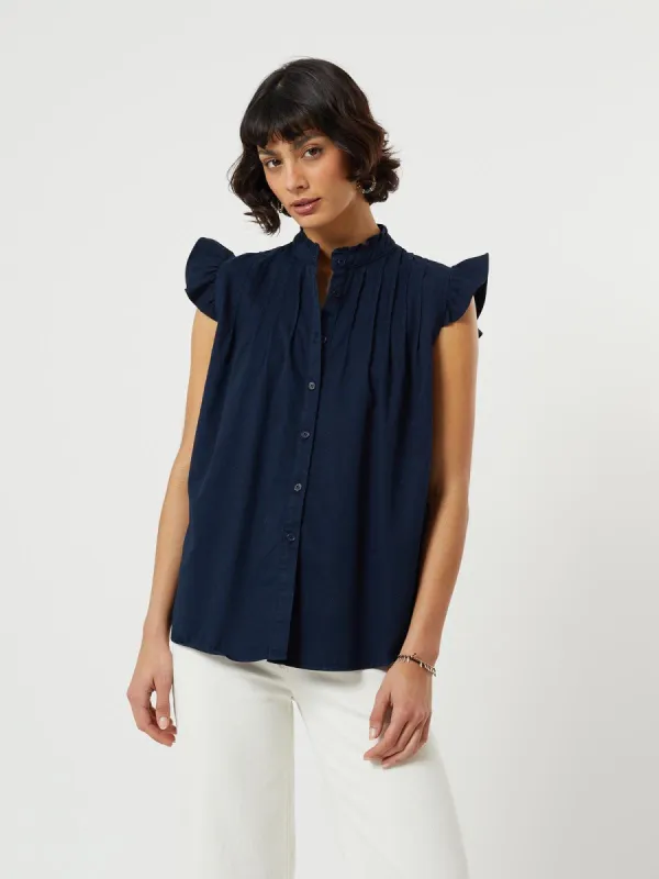 Rocco Frill Sleeve Blouse Navy sold by iris