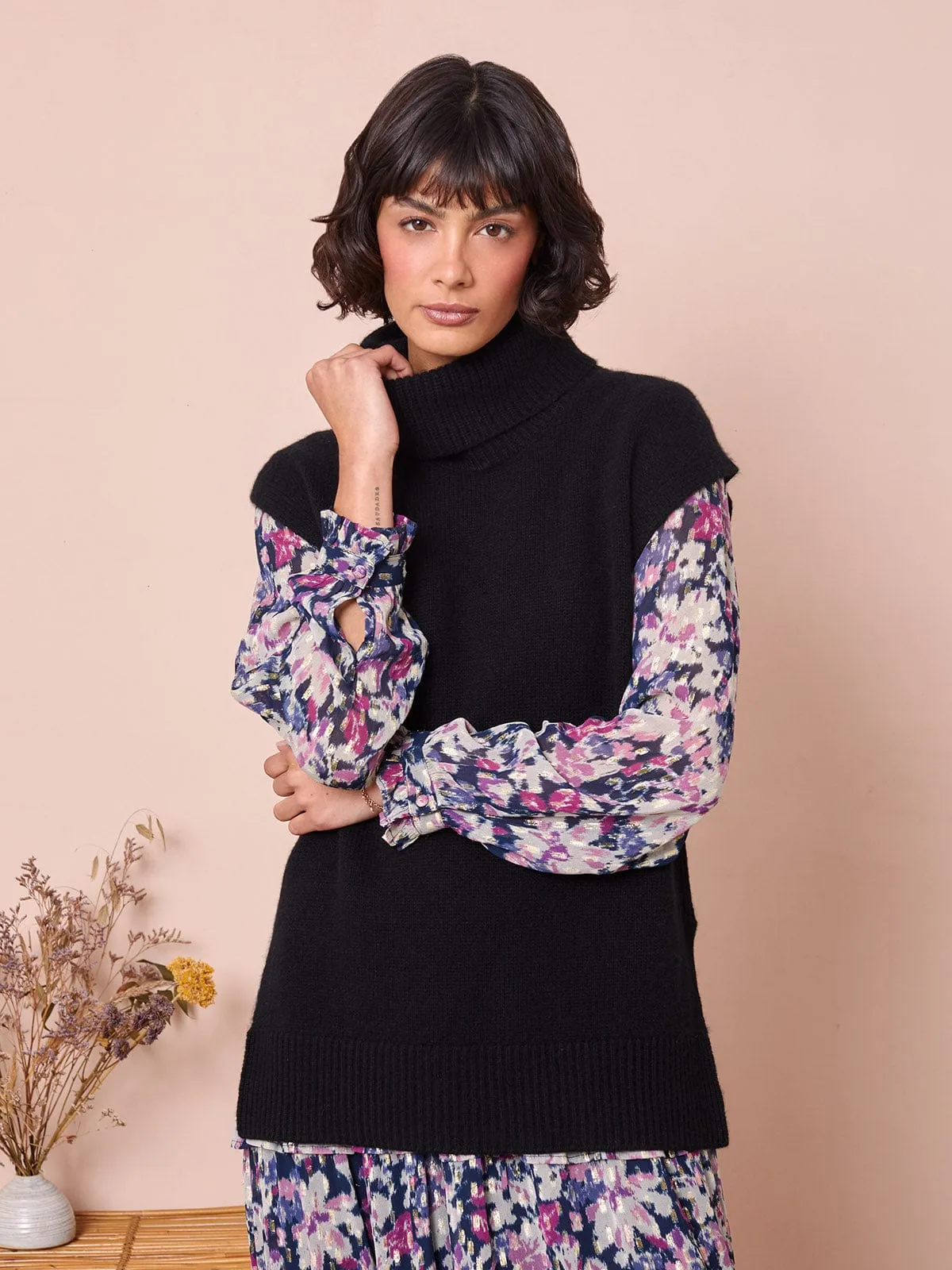 Ulla Roll Neck Vest- Black sold by iris