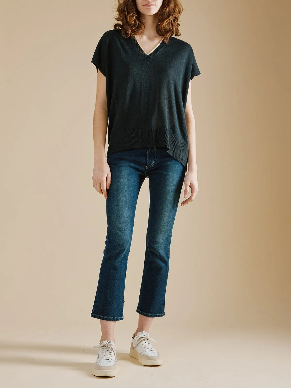Elsie Linen V Neck Top - Black sold by iris product image thumbnail 5