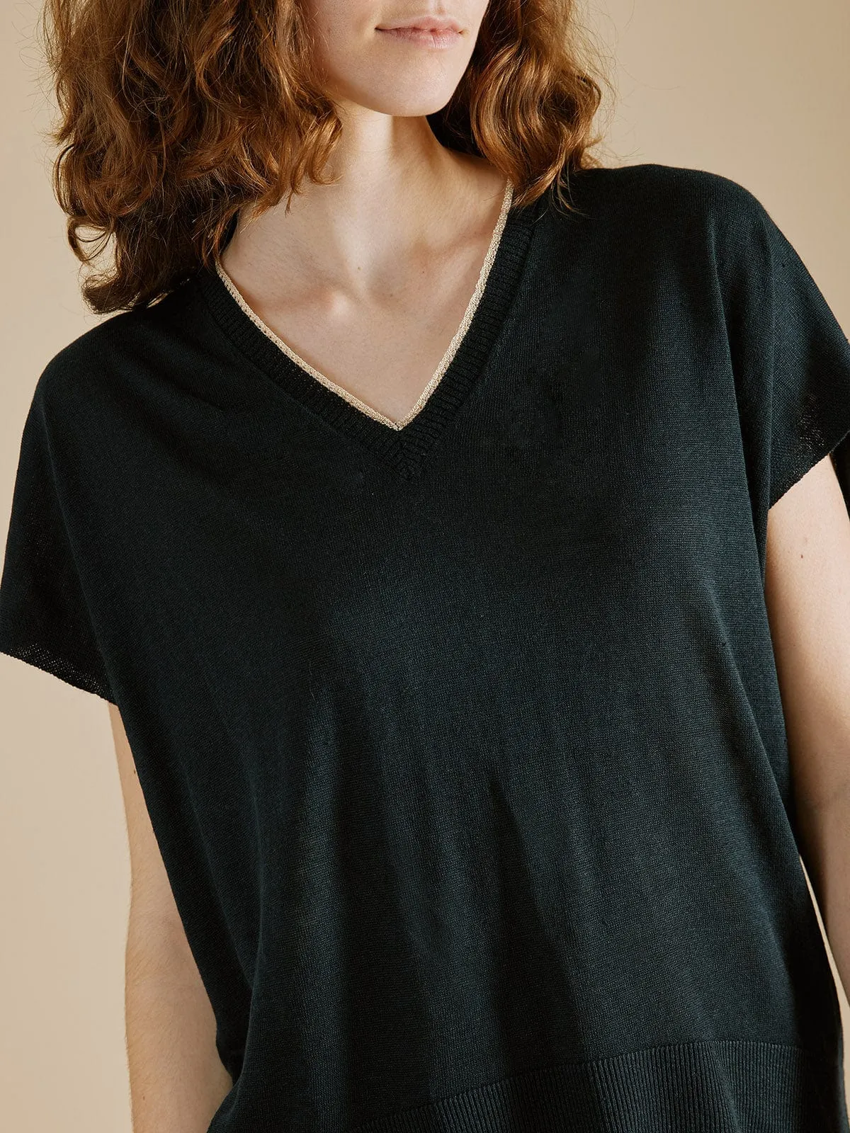 Elsie Linen V Neck Top - Black sold by iris product image thumbnail 3