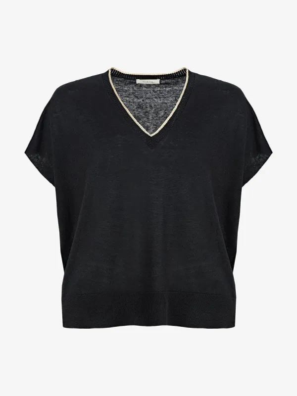 Elsie Linen V Neck Top - Black sold by iris