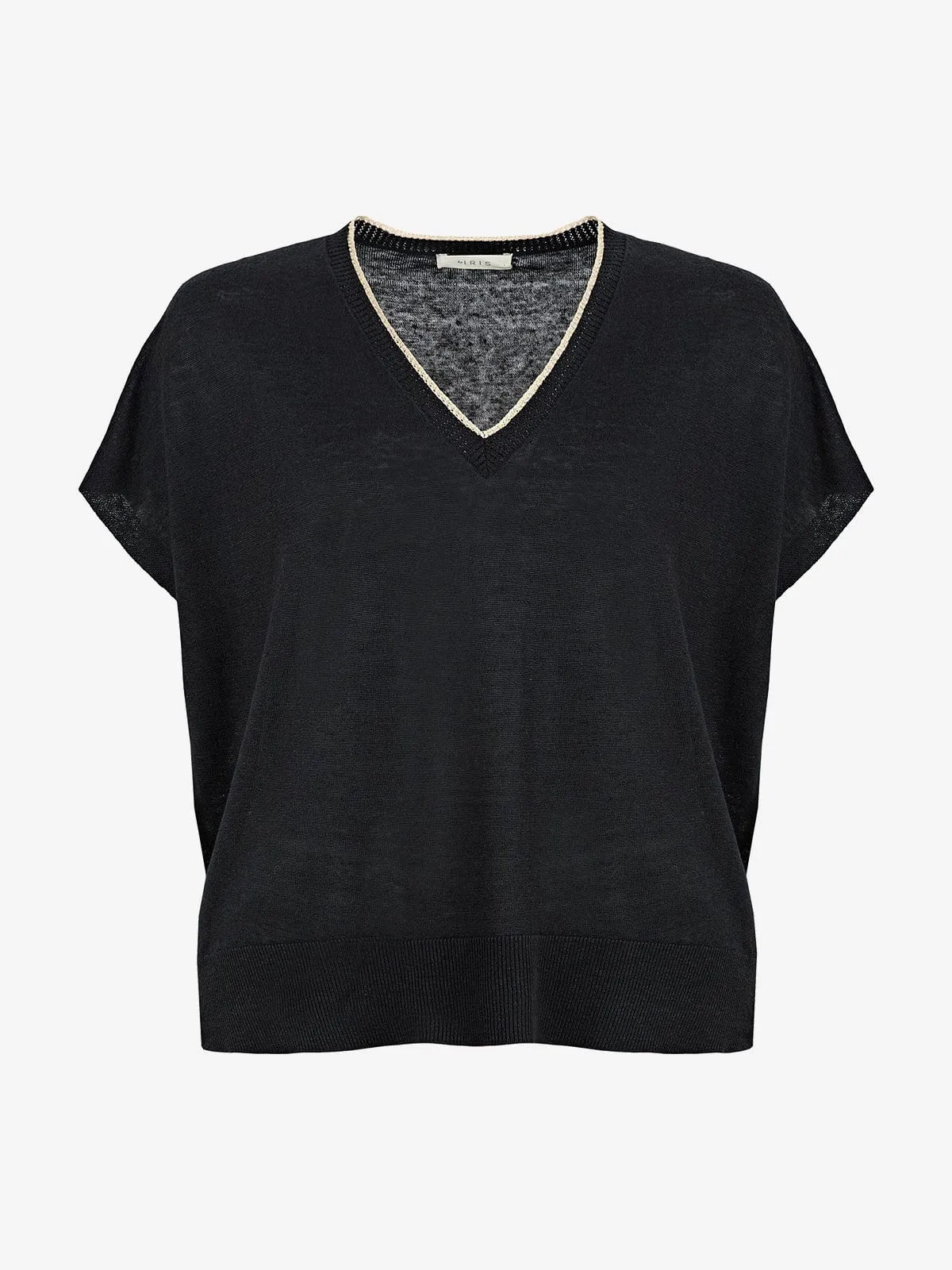 Elsie Linen V Neck Top - Black sold by iris