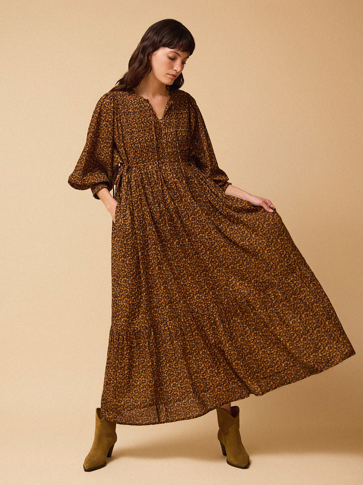 Tillie Ditsy Print Dress – Brown sold by iris product image thumbnail 3