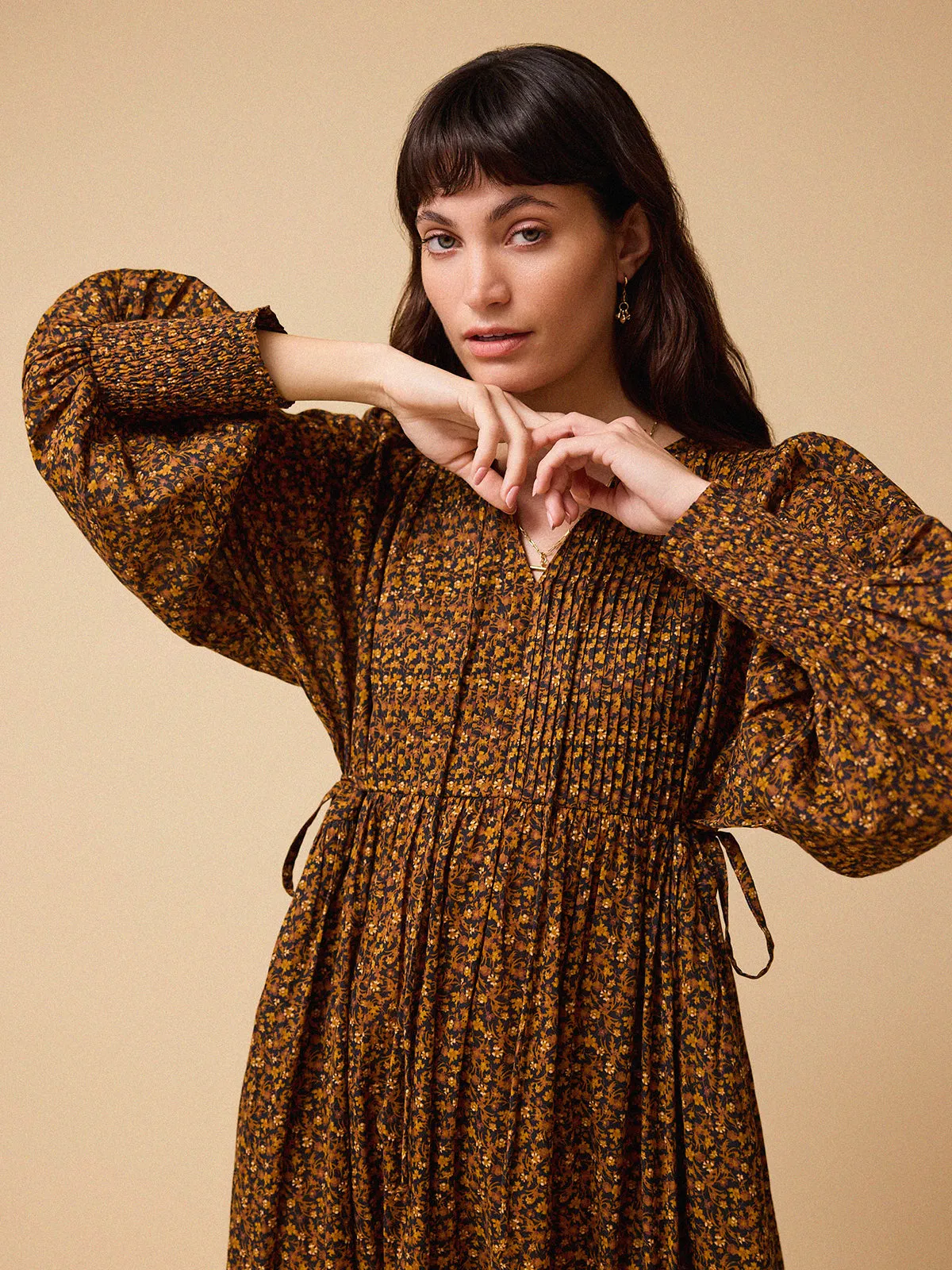 Tillie Ditsy Print Dress – Brown sold by iris