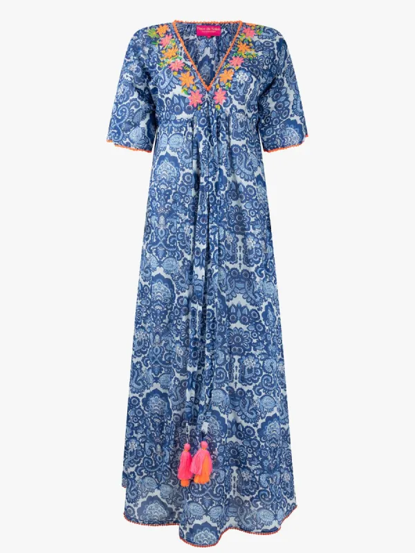 Embroidered Maxi Dress - Blue sold by iris