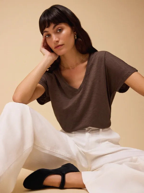 Esmee Pima Cotton V Neck - Mocha made by iris