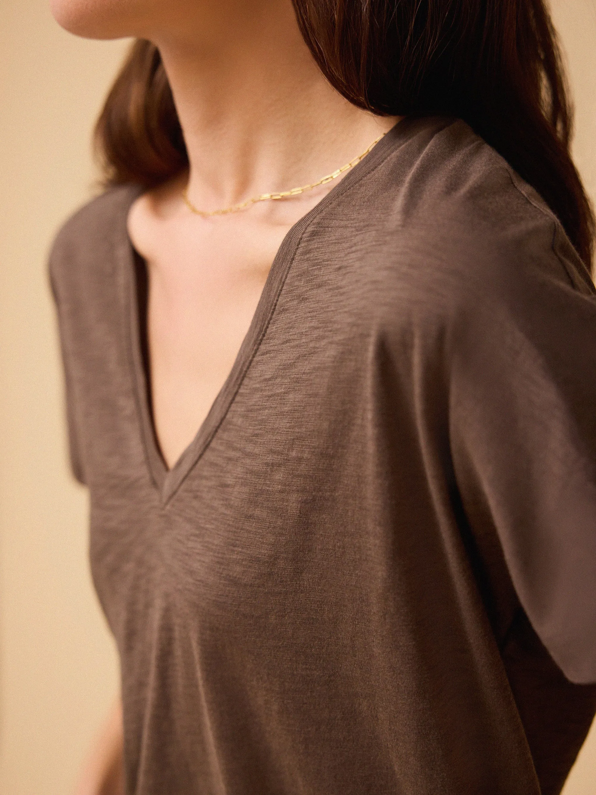 Esmee Pima Cotton V Neck - Mocha sold by iris product image thumbnail 3