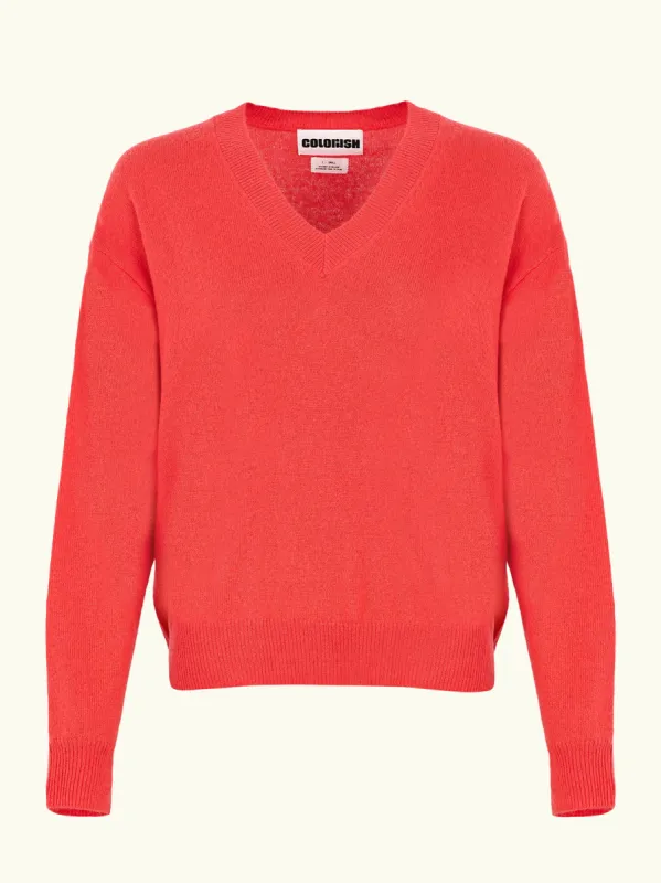 Malibu V Neck Sweater – Coral made by iris