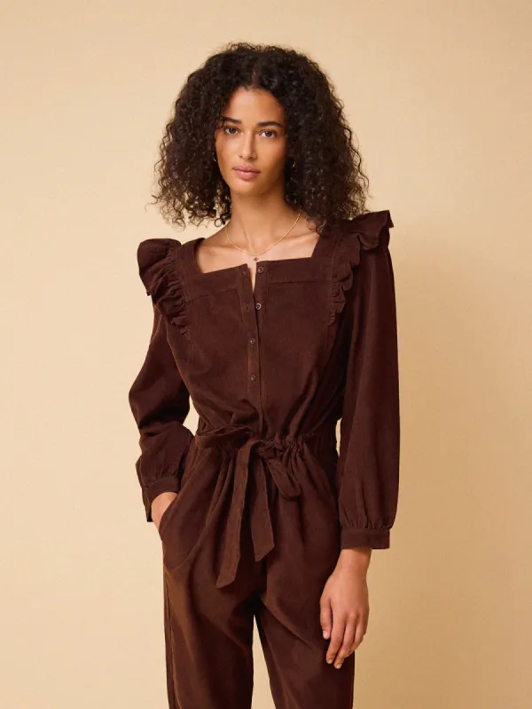 Sasha Cord Jumpsuit - Chocolate sold by iris